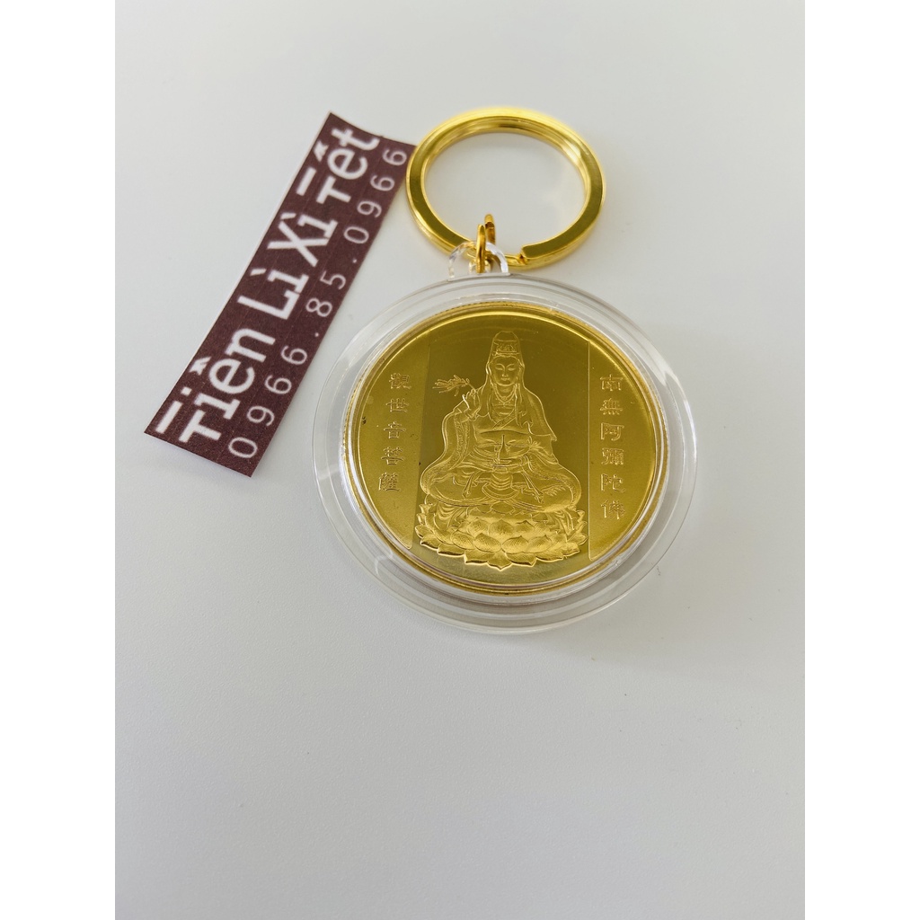 Móc khóa đồng xu Quan Âm Phong thủy tài lộc may mắn