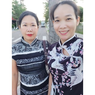 sườn xám sọc đen trắng