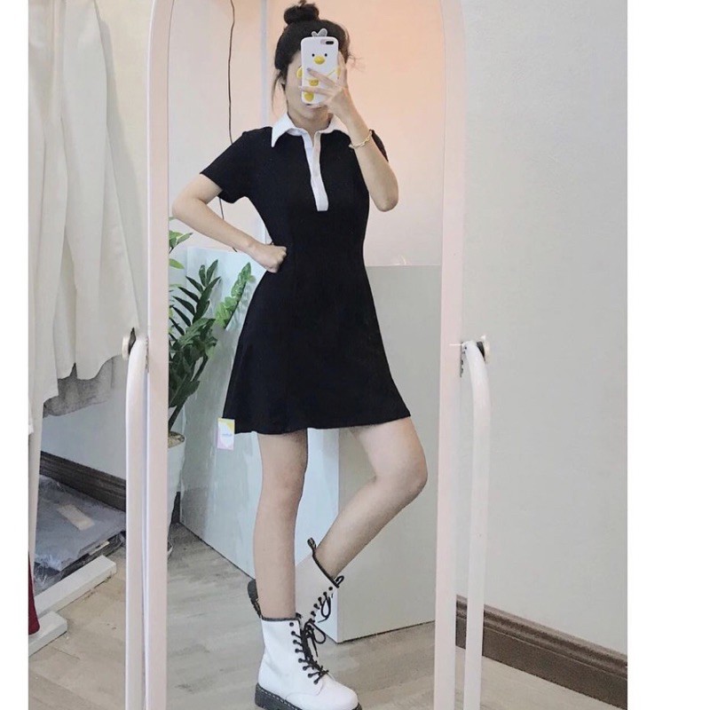 đầm polo cổ phối trắng