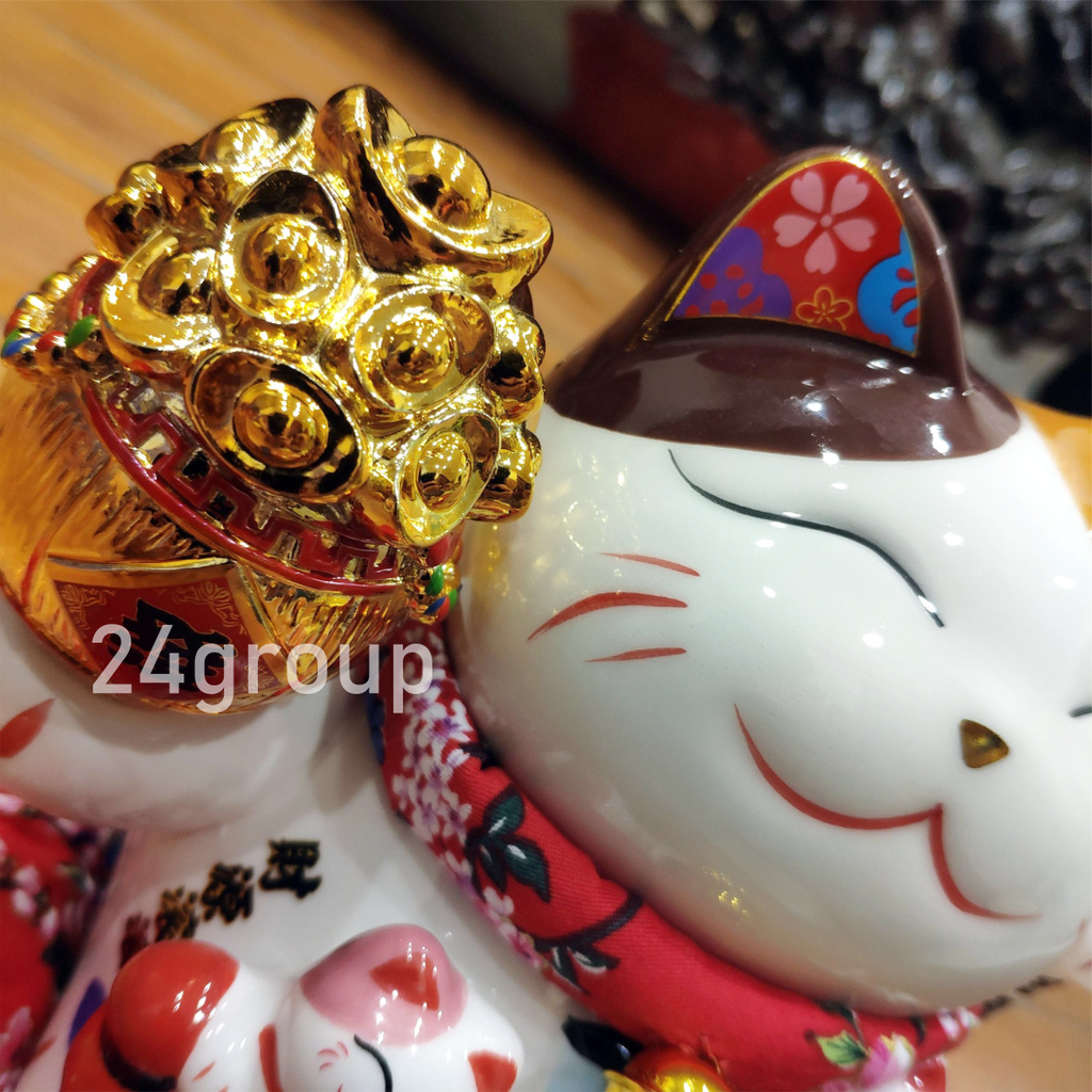 Mèo Thần Tài Vẫy Tay Phát Tài Phát Lộc Gốm Sứ Cao Cấp Kèm đệm đỏ Mèo may mắn vẫy tay chiêu tài phát lộc Maneki Neko