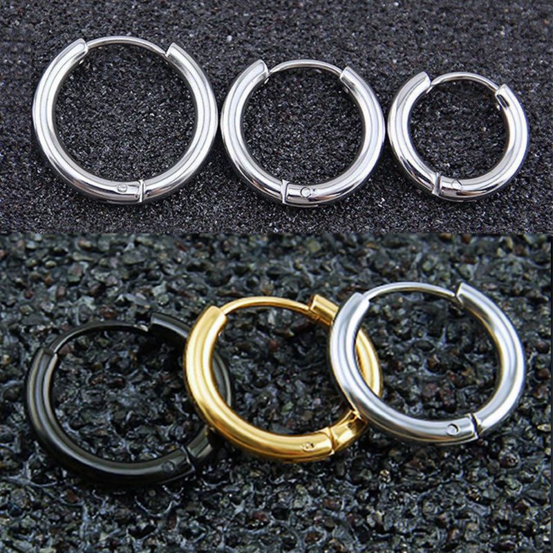 KHUYÊN TRÒN ĐEO TAI  - Khuyên Tai Titan - Không han gỉ - An toàn cho da - Bạc / Vàng / Đen - 69STORE