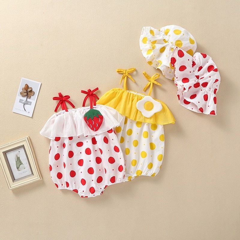 Set đồ mùa hè 2 món gồm áo liền quần không tay + mũ công chúa dễ thương cho bé gái sơ sinh