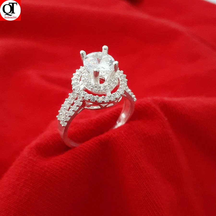 Nhẫn nữ bạc ta ổ cao gắn đá kim cương nhân tạo 6ly trang sức Bạc Quang Thản - QTNU1