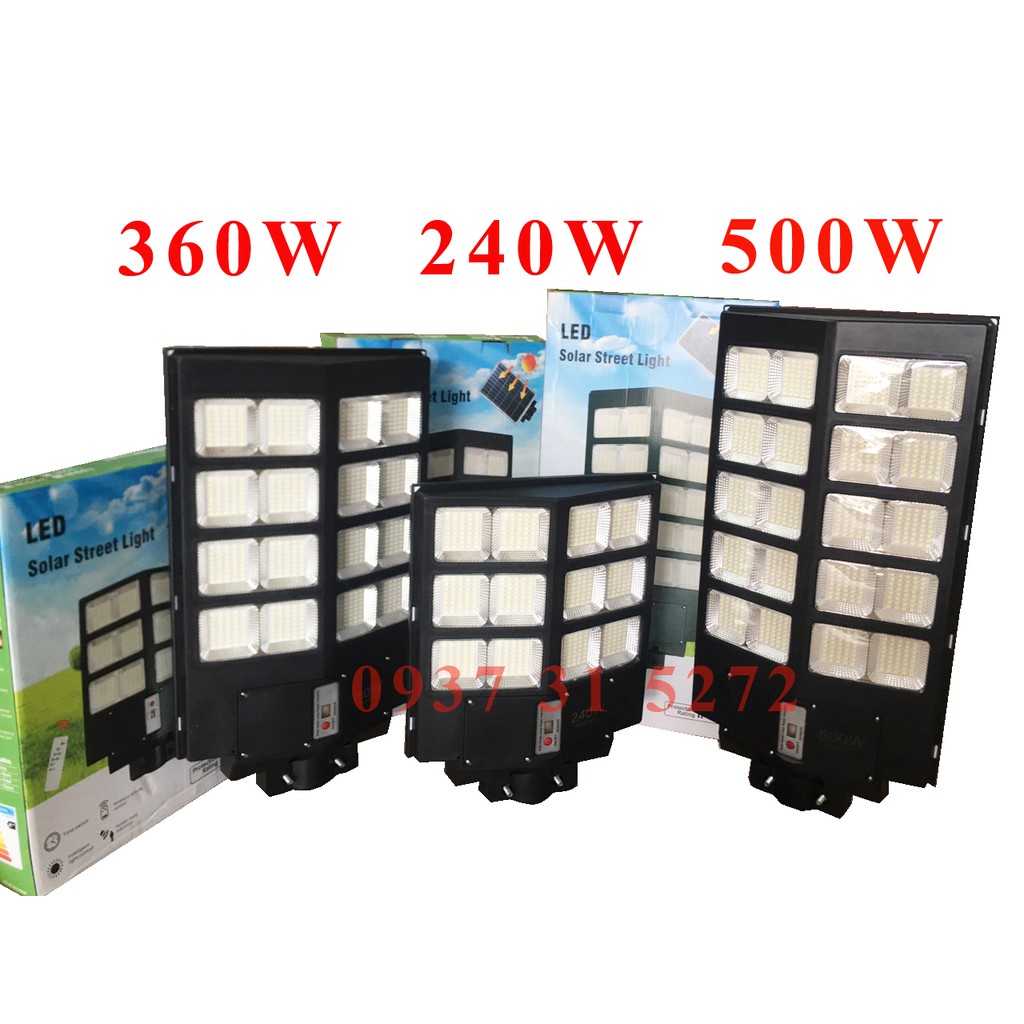 Đèn Năng Lượng Mặt Trời Liền Thể 240w,360w,500w có tay đèn + bass. NLMT 500W & đèn Cảm Biến