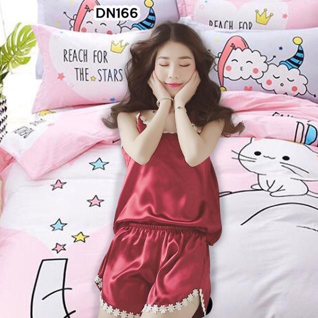 Bộ Lụa Thái 2 Dây Pha Ren Loại Đẹp Túi Zíp 351