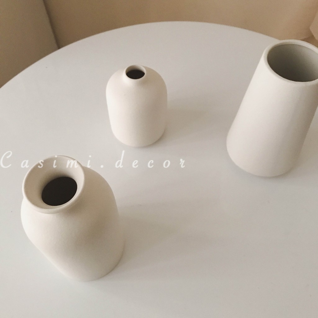 Lọ cắm bông hoa bình hoa gốm sứ màu trắng VINTAGE trang trí bàn trà, bàn học Casimi Decor