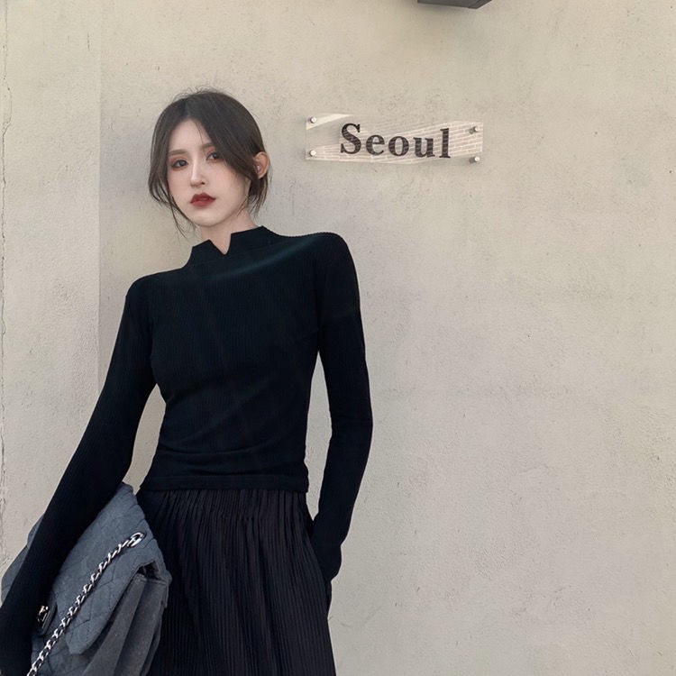 Áo thun COZOK tay dài cổ cao màu trơn