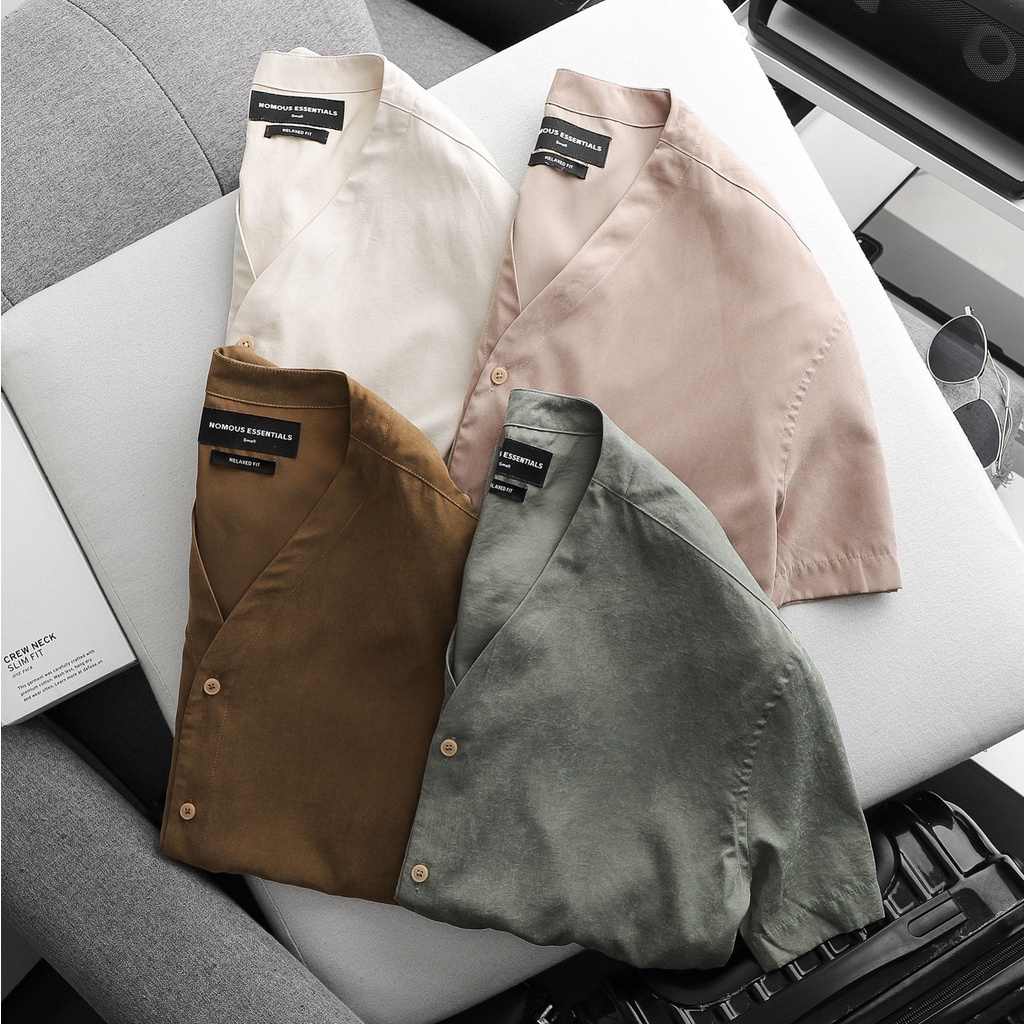 Áo Sơ Mi Nam Ngắn Tay Trơn Cổ Trụ, Vải Giả Da Lộn, 04 Màu, Form Relaxed Fit SMNO0061 160STORE | BigBuy360 - bigbuy360.vn