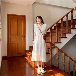 Đầm midi nút bọc