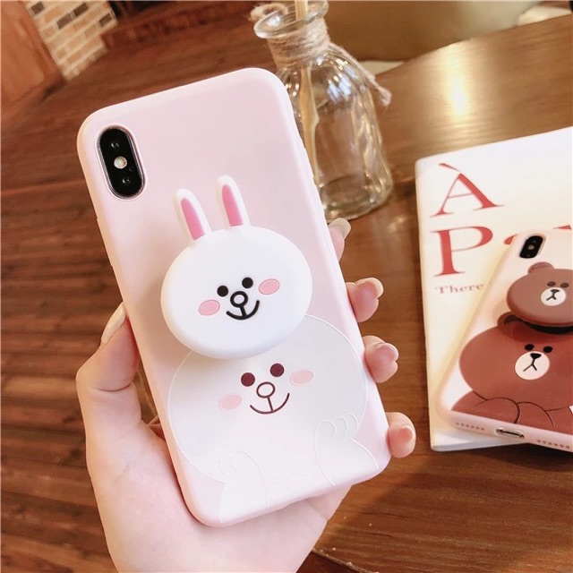 [Iphone] Ốp Lưng Gấu Brown và Thỏ Cony ( kèm pop) ip 5/5s/6/6s/7/8/6pl/6spl/ 7pl/ 8pl/ X/ Xs /Xs max