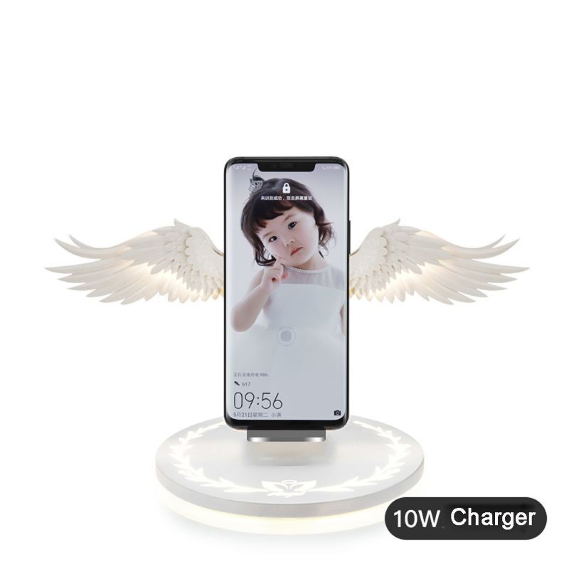 Đế Sạc Không Dây 10w Hình Đôi Cánh Thiên Thần Cho Iphone Samsung Huawei Xiaomi Điện Thoại