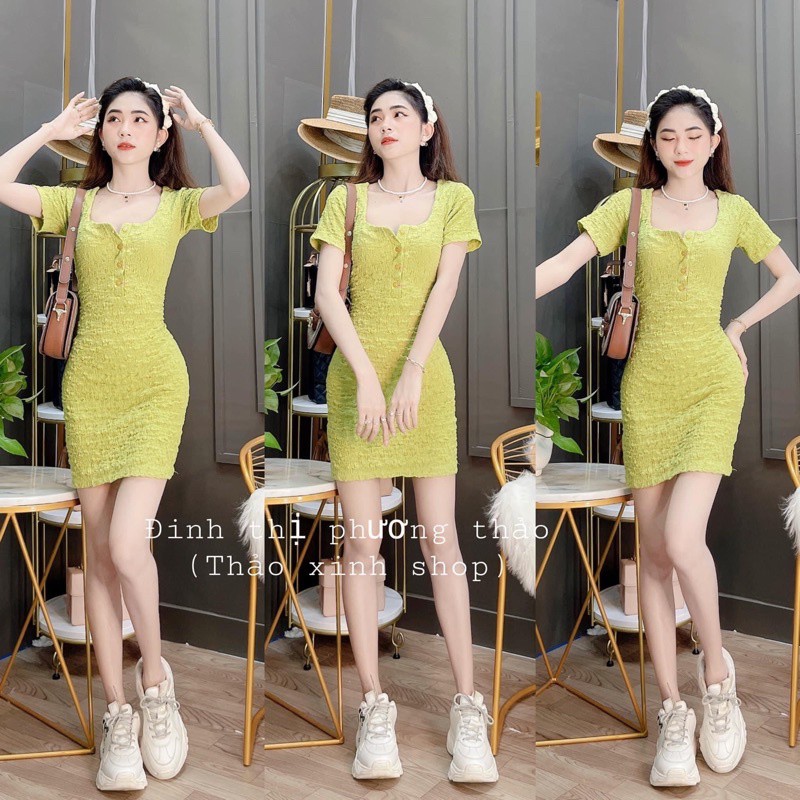 Váy body xốp ngắn chất thun xốp co giãn hàng đẹp mặc tôn dáng,4 màu ảnh thật,sexy cộc tay