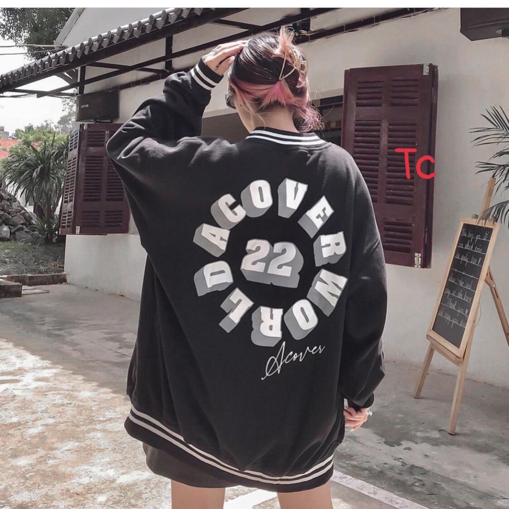 Áo Khoác Bomber Nỉ Sweater Cúc Dọc Chữ Tròn Unisex Form Rộng Ulzzang NB04