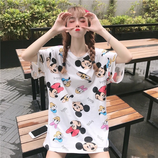 áo thun nữ in hình form rộng giấu quần