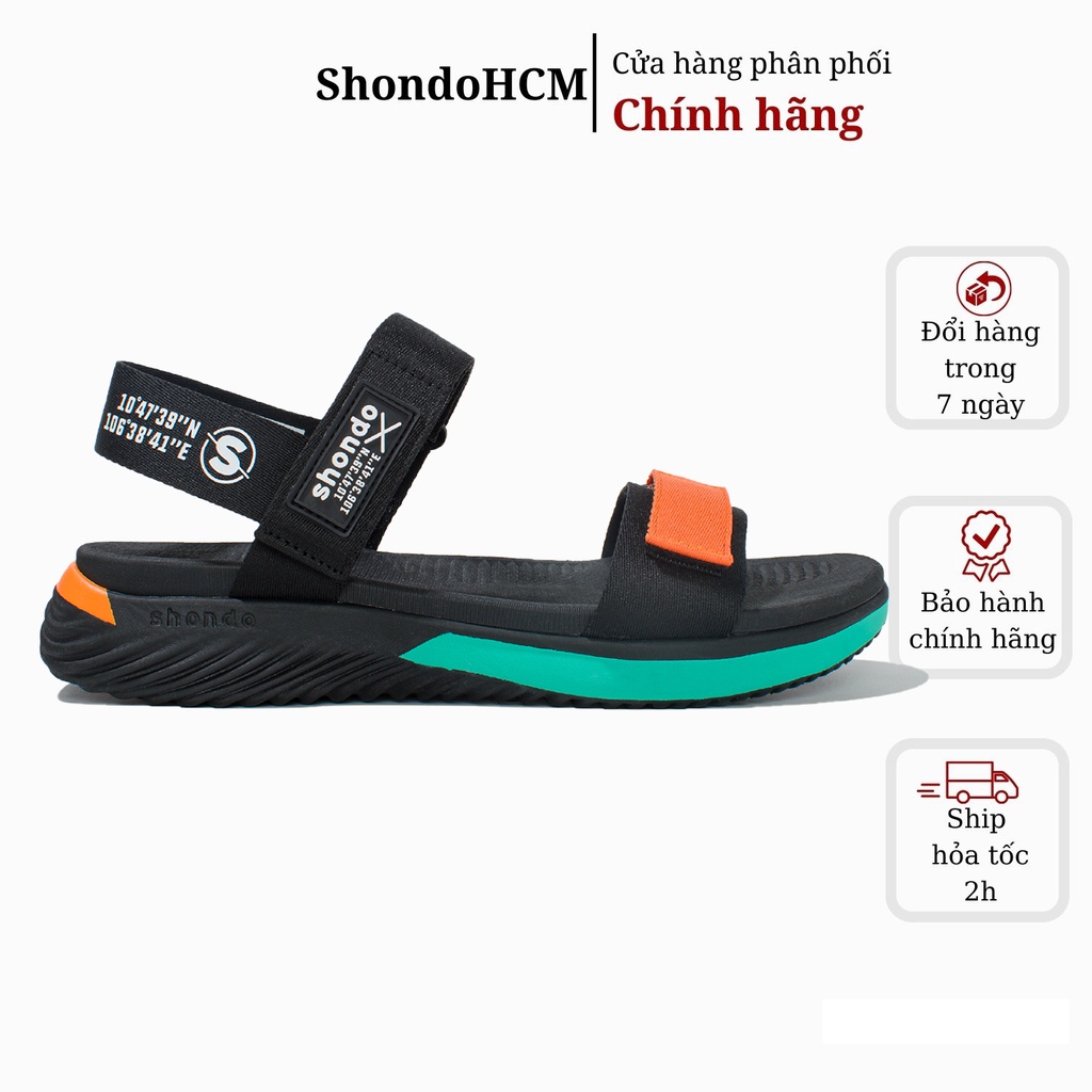 Giày Sandal Shondo F7 Continew đế đen phối quai đen cam F7N1012