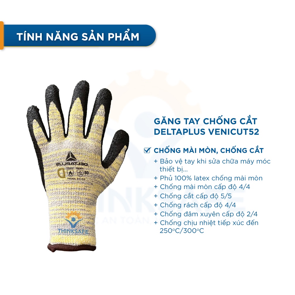 Găng tay chống cắt Venicut52 chống cắt, chịu nhiệt 250 độ Bao tay lớp phủ pu dày, chống dầu, ôm tay - THINKSAFE