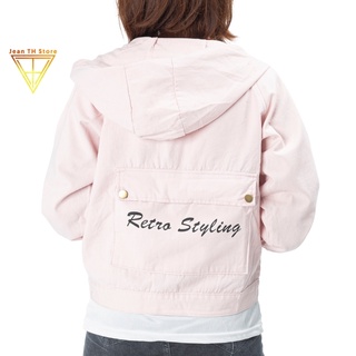 Áo khoác kaki nữ TH Store mũ phối chữ Restro Styling phong cách ulzzang chống nắng