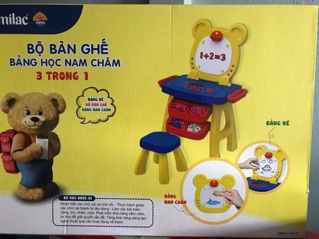 Bộ bàn ghế + bảng học nam châm+ chữ cái 3 trong 1 cho bé