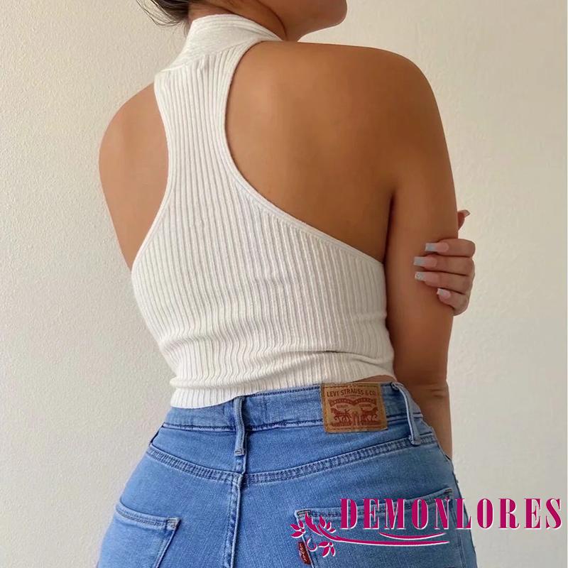 Áo không tay cổ yếm màu sắc đơn giản cho nữ