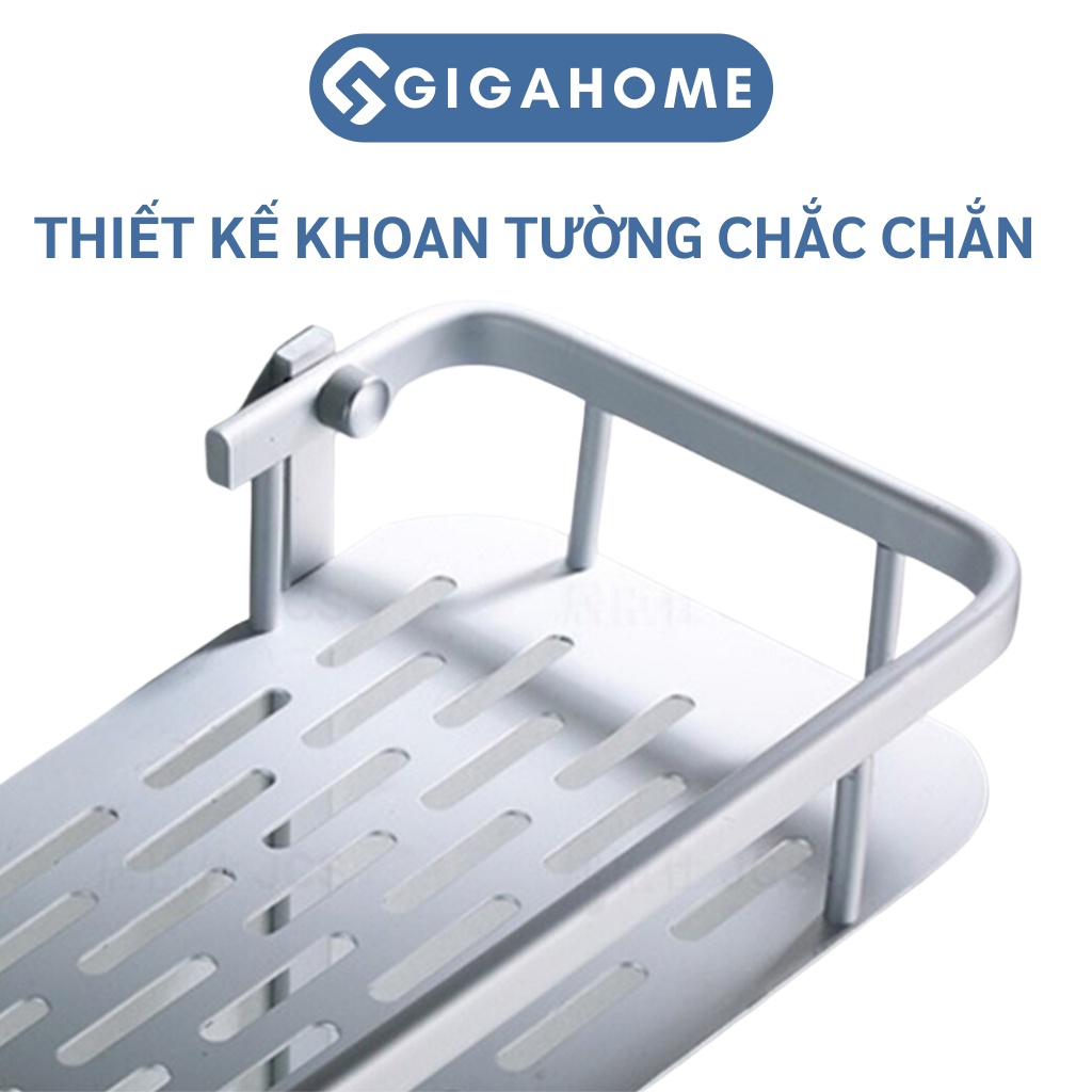 Kệ Nhà Tắm Kim Loại Hình Chữ Nhật 2 Tầng GIGAHOME Kèm 2 Móc Treo, Khoan Tường Chắc Chắn 8788