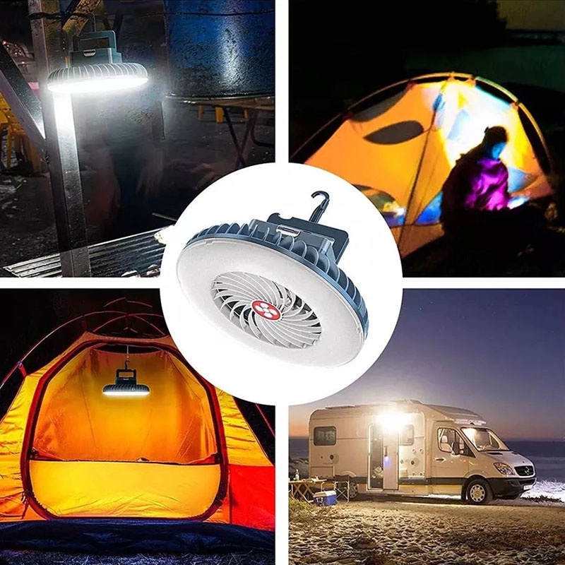 Quạt Cắm Trại Khẩn Cấp 2 Trong 1 Siêu Sáng Có Đèn LED Sạc USB Chống Nước Có Thể Treo Được