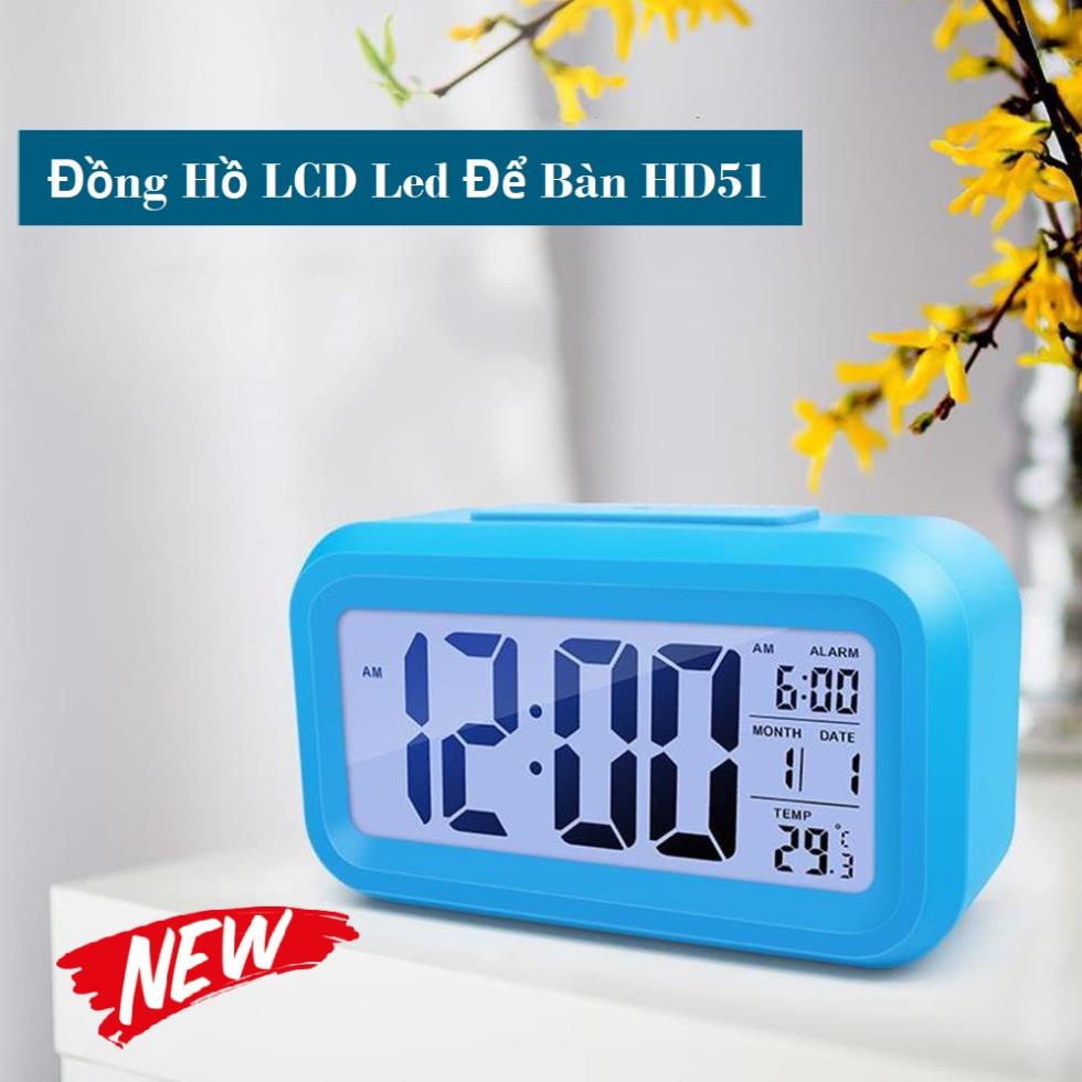 Đồng Hồ LCD Led Để Bàn HD51 - HL1010 GÒm 4 Chức Năng Xem Giờ, Lịch, Nhiệt Độ, Báo Thức