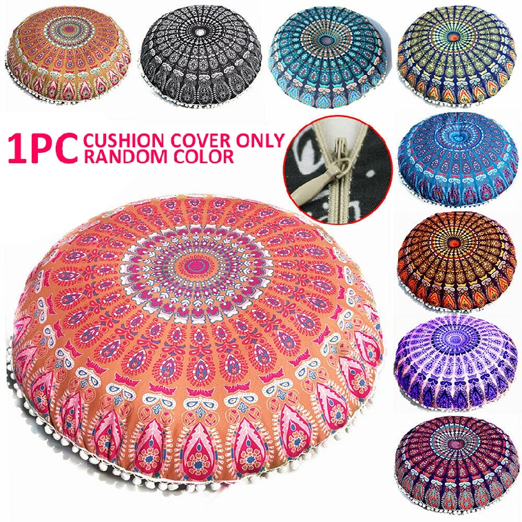 Large Mandala Floor Pillows Round Bohemian Meditation Seat Cushion Cover Pouf