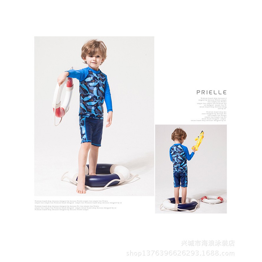Đồ bơi bé trai hình cá màu xanh size 15-32kg