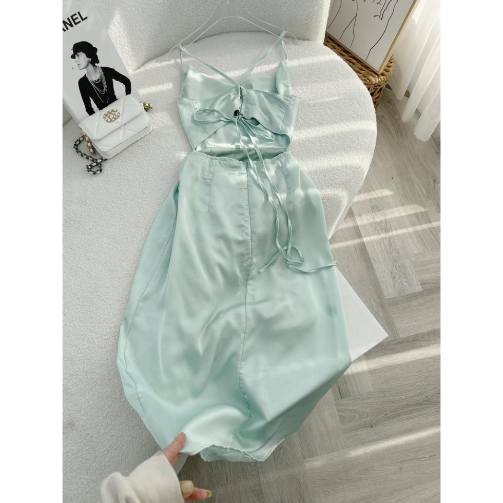 Váy MIDI DÂY XANH MINT CỔ ĐỔ CUTOUT LƯNG Frozenhouse