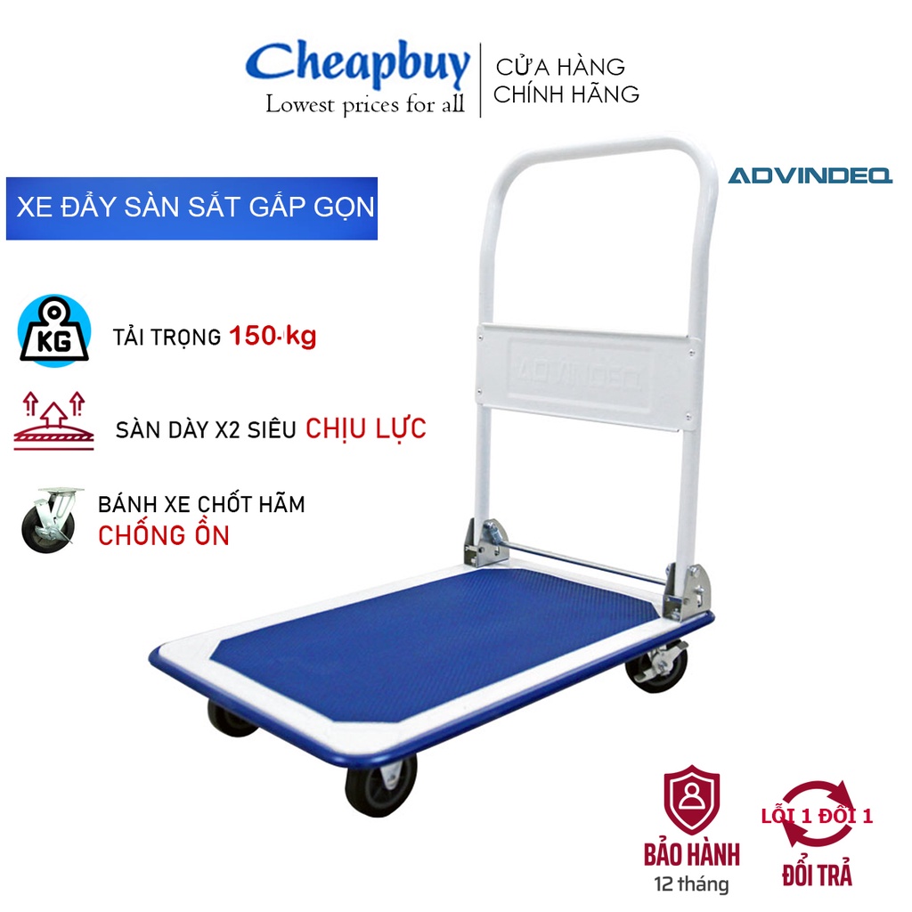 Xe đẩy hàng 4 bánh gấp gọn 150kg nhập khẩu ADVINDEQ TL-150 (bánh chốt hãm, không ồn) bảo hành 1 năm