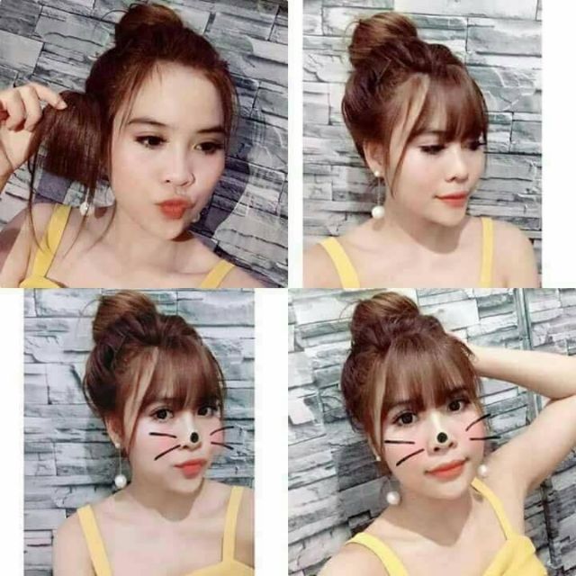 Tóc mái giả làm bằng sợi tơ mềm mượt.