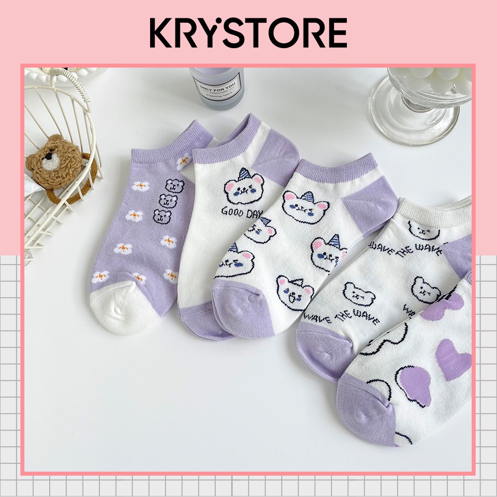 Tất ngắn cổ gấu tím đáng yêu chất đẹp cute NC20