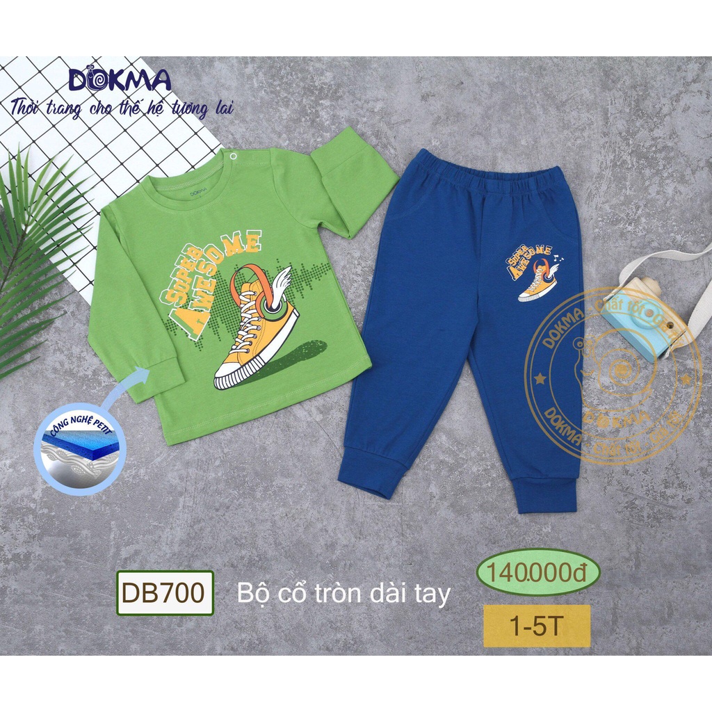 (1-5Y) Bộ dài tay cổ tròn vải cotton mỏng - DOKMA