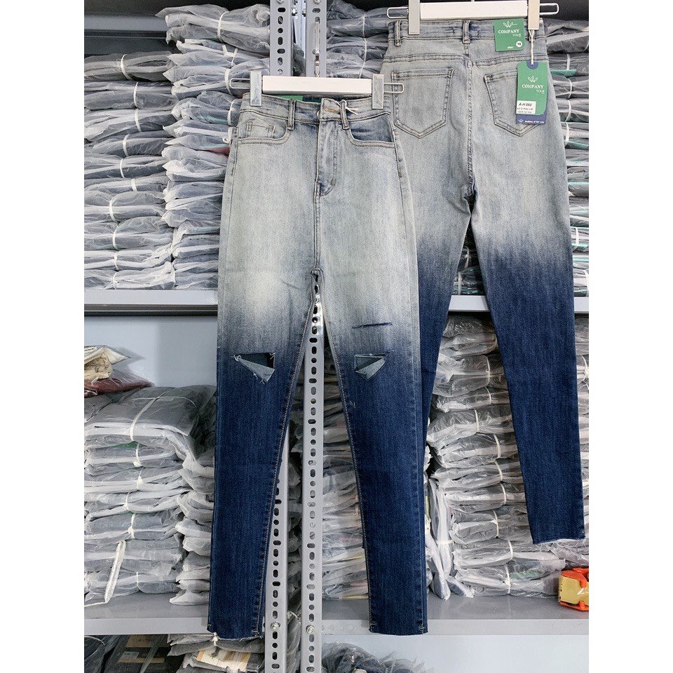Quần Jean Nữ Lưng Cao Loang Màu , Denim Dài Ôm Co Giãn Trơn Ombre Tôn Dáng