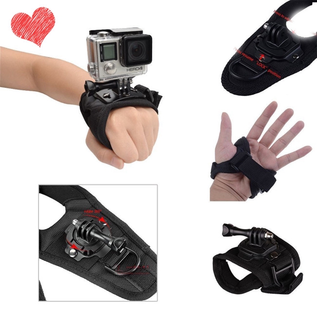 360 Degrees Wrist Band Arm Strap Belt Tripod Mount for GoPro Hero 5/4/3+ Camera