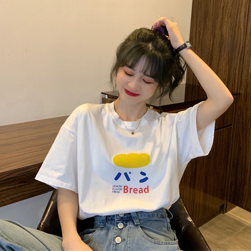 SUXI Áo Thun Tay Ngắn Cổ Tròn Dáng Rộng In Họa Tiết Đơn Giản Thời Trang Mùa Hè Cho Nữ