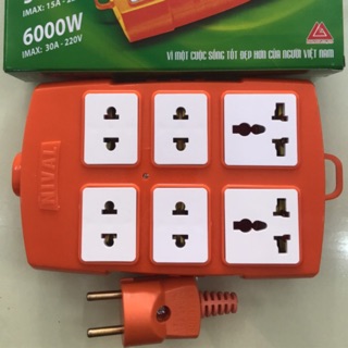 Ổ cắm 6 lỗ chịu tải cao 6000w NIVAL (tặng kèm mỗi ổ 1 chiếc phích cắm chịu tải cao 3000w)