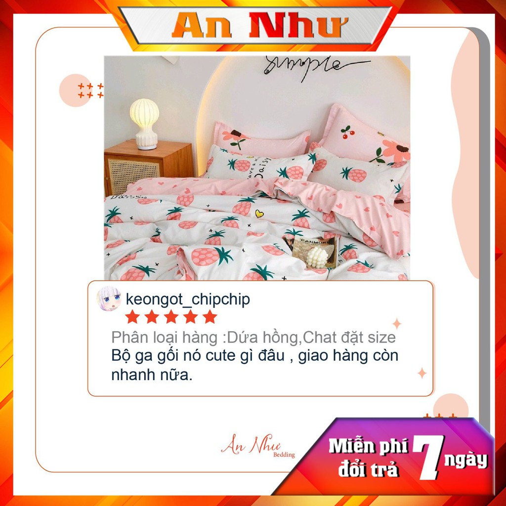 Bộ chăn ga gối An Như vỏ chăn ga gối cotton poly, drap giường 4 món poly nhập hoa lá