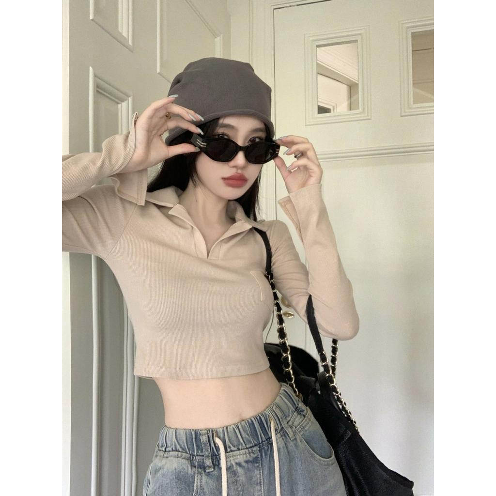Áo Dệt Kim Tay Dài Màu Sắc Đơn Giản Phong Cách Retro Hàn Quốc
