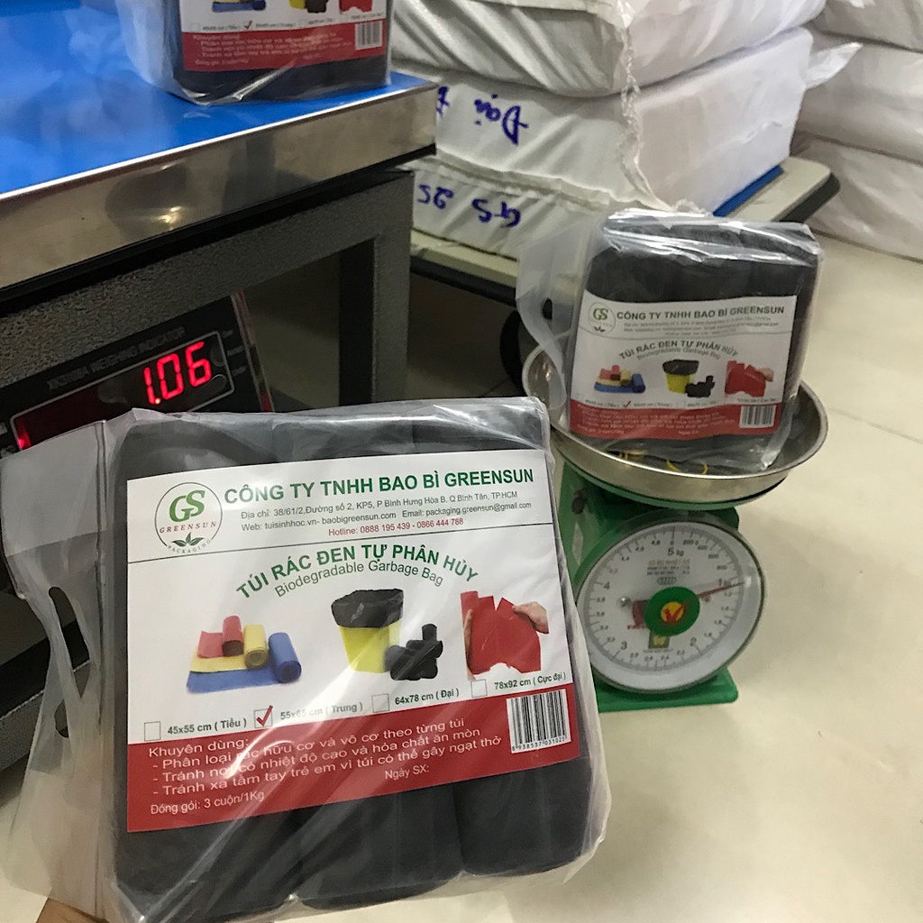[Combo 10 Ký] Túi Rác Đen Tự Phân Hủy GREENSUN Đủ Size - Bịch 1 Ký/ 3 cuộn (Bibistore)