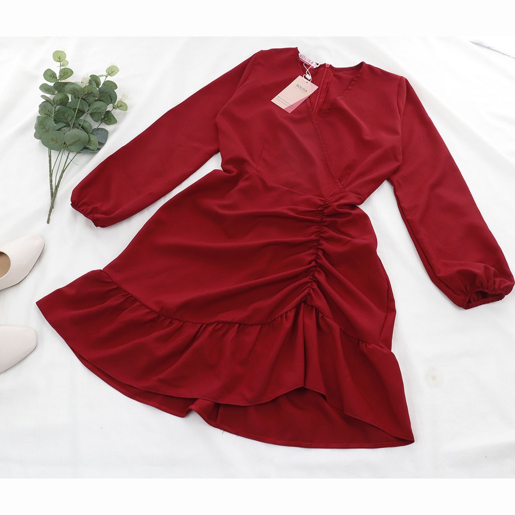 [Mã FAGREEN245 giảm 10% tối đa 30K đơn 99K] Đầm dài tay cổ chữ V nhún đuôi cá RD065 | BigBuy360 - bigbuy360.vn