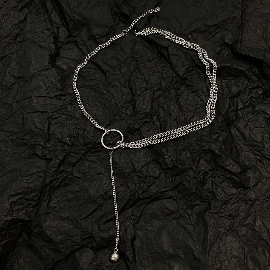 Dây Chuyền Hai Lớp Bằng Thép Titan Mặt Hình Tròn Phong Cách Hàn Nhật Đơn Giản 22446