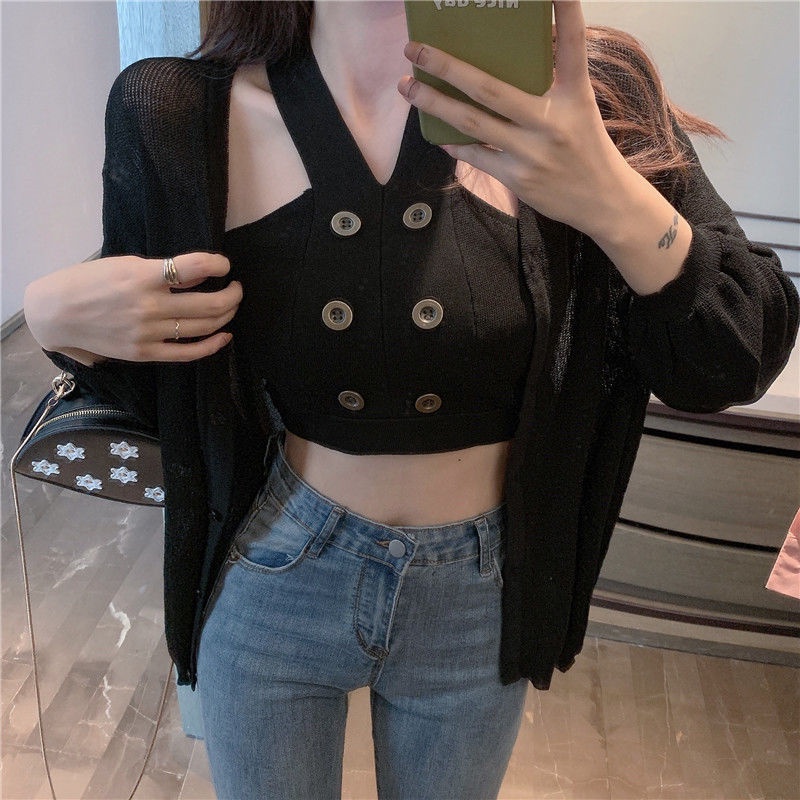 Áo Dệt Kim Hai Dây Sát Nách Lưng Cao Thời Trang Mùa Hè Cho Nữ