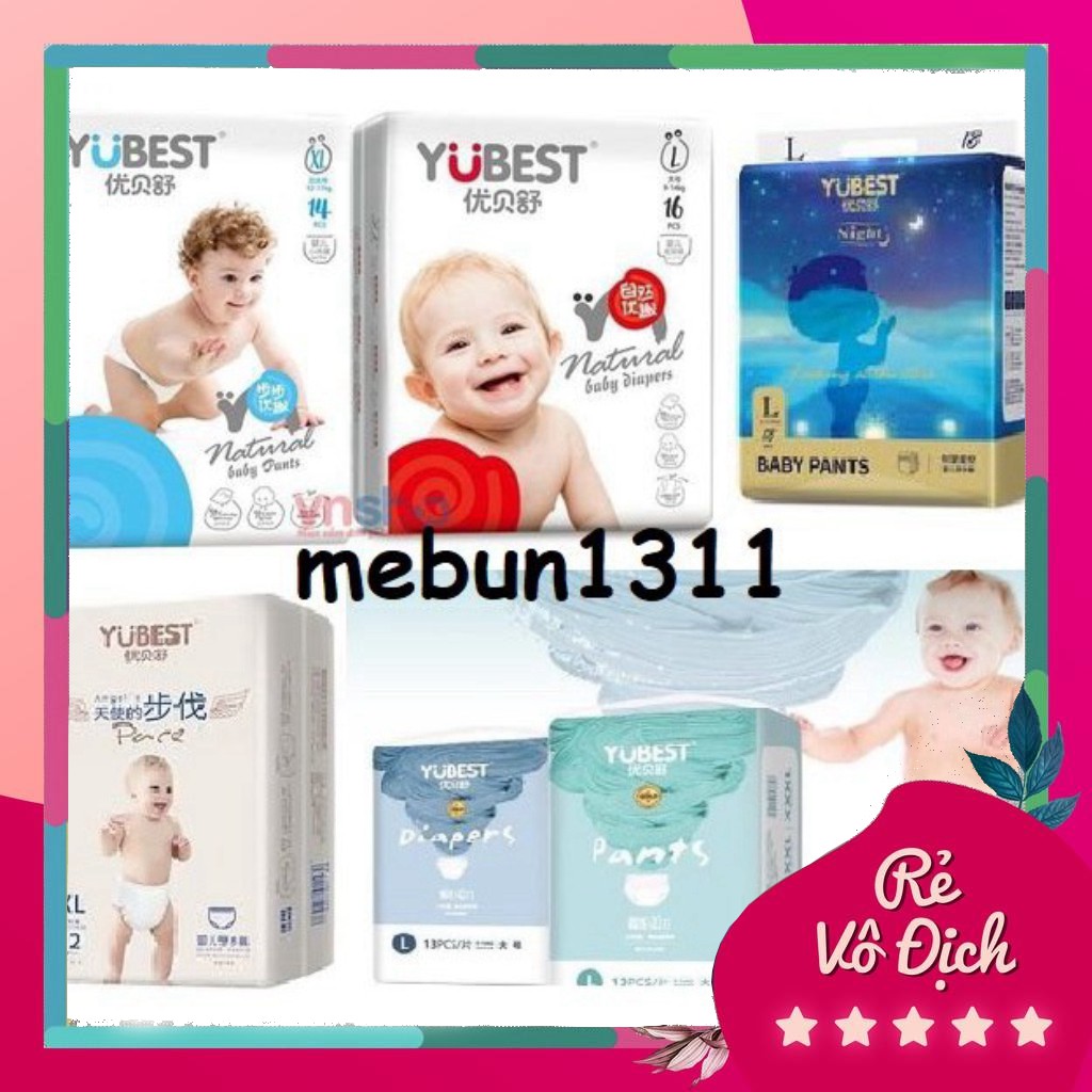 Bỉm/ tã Yubest Angel/ Gold/ Natural/Night dán/ quần nội địa Trung Quốc S90/M84/L78/XL72/XXL66