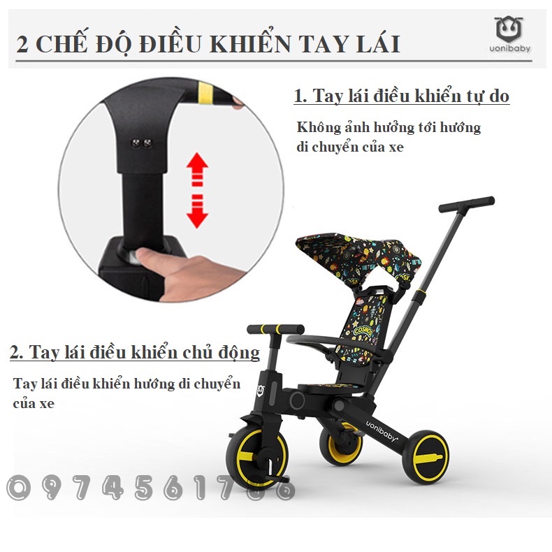 Xe Đẩy Cho Bé UoniBaby Kết Hợp Xe Đạp 3 Bánh - Gấp Gọn - Chính Hãng Nhập Khẩu Nguyên Chiếc