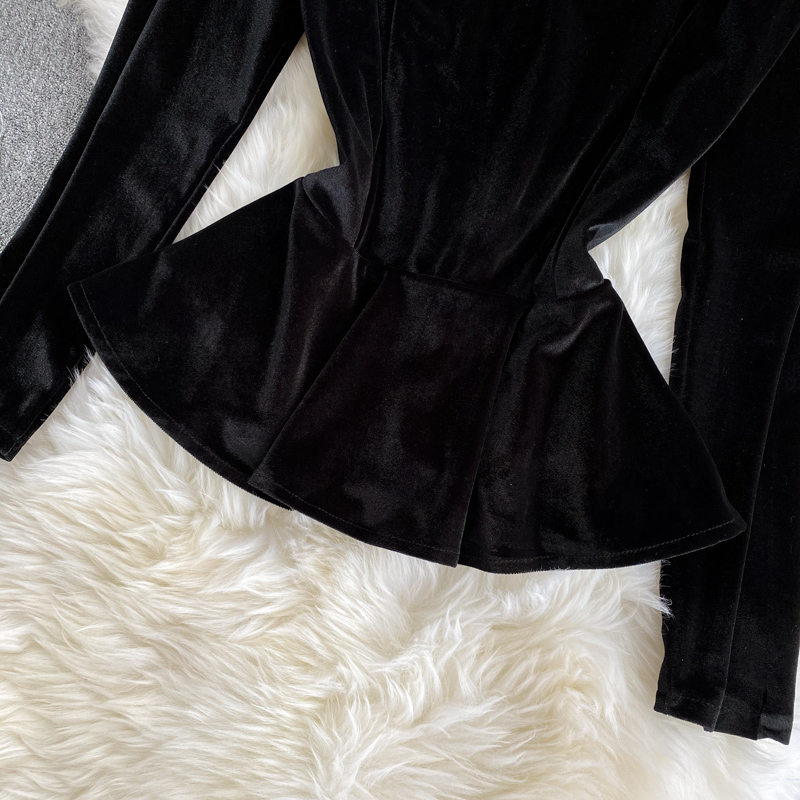 Áo kiểu IELGY chất liệu vải nhung phong cách thời trang retro Pháp dành cho phái đẹp