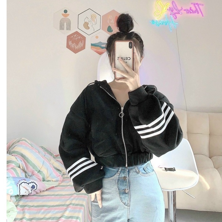 Áo Khoác Nỉ Form Rộng Lửng Sọc Tay Unisex Nam Nữ