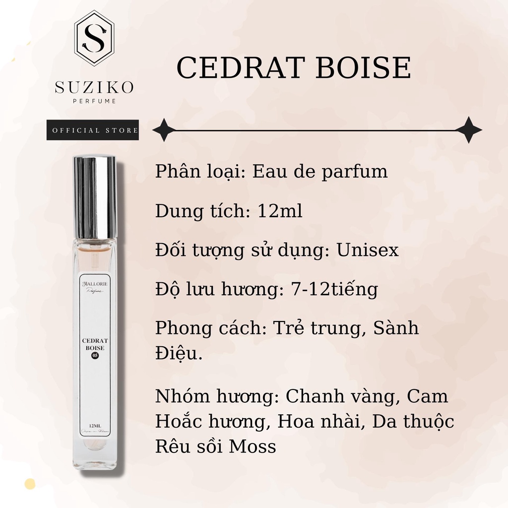 Nước hoa nữ Suziko Cedrat boise dạng lăn 10ml. Nước hoa mini nữ tính, nhẹ nhàng, trang nhã