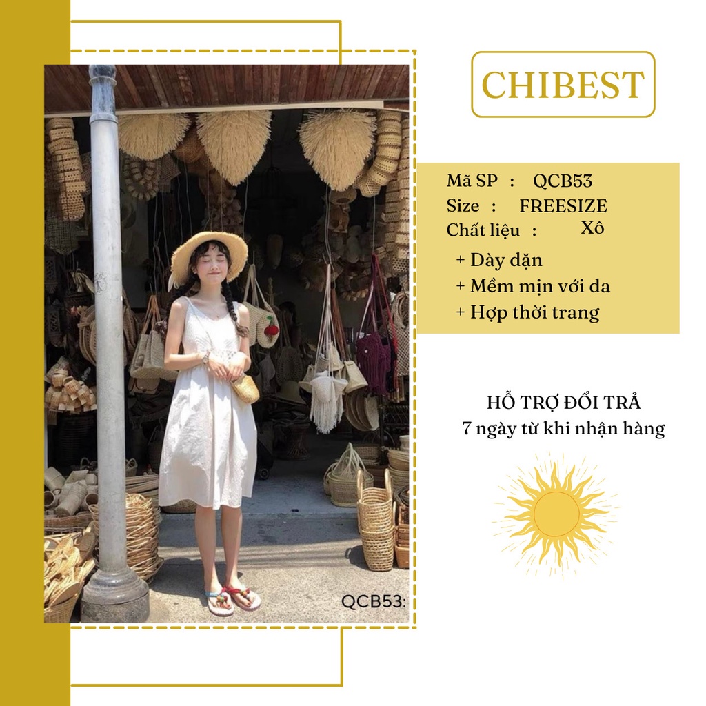 Đầm maxi xô trắng 2 dây cổ V phối lưới ngực hở vai sexy đi biển tiệc ulzzang màu trắng CHIBEST QCB53