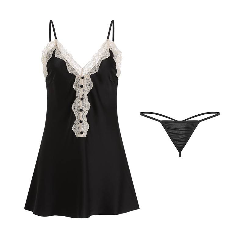 Bộ đầm ngủ Leosoxs hai dây bằng satin mỏng hở lưng cổ chữ V sâu quyến rũ cho nữ